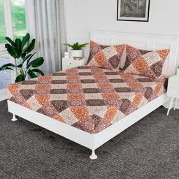 Aura Brown & Cream-Coloured Printed 144 TC Cotton King Bedsheet Set 1.98 m x 1.83 m-image-95