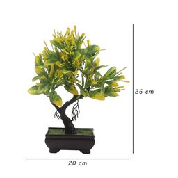 FOLIYAJ Yellow & Green Artificial Y Shape Bonsai Tree With Pot image 5