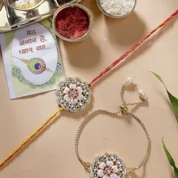 Anouk Kundan Studded Bhaiya Bhabhi Rakhi Set With Roli Chawal Chandan & Mishri-30
