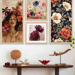 WALLLANE Brown Wood Floral and Botanical Wall Paintings 4 Piece-40