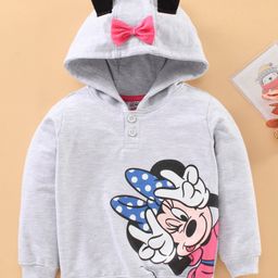 Babyhug Full Sleeves Knit Sweatshirt With Hood & Minnie Mouse Graphics Bow Applique- Grey-image-68