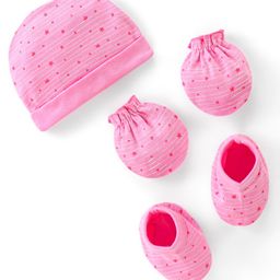 Doodle Poodle 100% Cotton Interlock Knit Cap Mittens & Booties with Star Print Pink- Diameter 11 cm-image-49