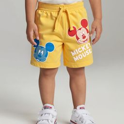 Babyhug Disney Cotton Knit Shorts with Mickey Mouse Graphics - Yellow-image-90
