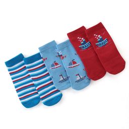 Cute Walk by Babyhug Anti Bacterial Ankle Length Socks Boat Design Pack Of 3 - Multicolour-image-13