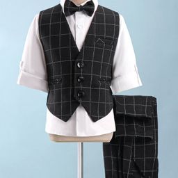 Robo Fry Cotton Full Sleeves Checked Party Suit with Bow  - Black-image-52