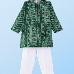 Babyhug Cambric Full Sleeves Kurta  Pyjama Set Bandhani Print - Green-image-85