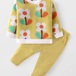 Babyhug Knit Full Sleeves Sweater Set With Floral Design - Multicolor-image-71