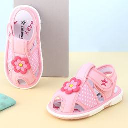 Cute Walk by Babyhug Velcro Closure Sandals with Floral Applique  - Pink-picture-19