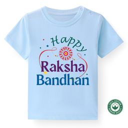 BLUSHES Rakhi Theme 100% Cotton Half Sleeves Happy Raksha Bandhan Text Printed Tee - Powder Blue-image-13
