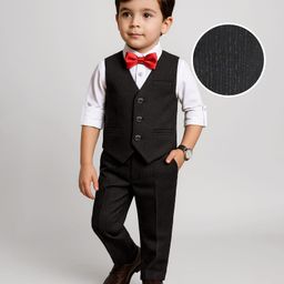 Mark & Mia Woven Full Sleeves Solid Colour 3 Piece Party Suit With Bow - Black-image-94
