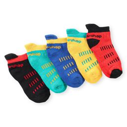 Honeyhap Premium Cotton Bamboo Spandex With Bio Finish Designed Socks Pack of 5 - Red Black & Blue-image-17