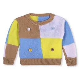 Windrop Solutions Wool Full Sleeves Crochet Colour Blocked Sweater - Multi Colour-picture-30