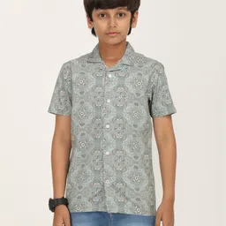 Zion Cotton Half Sleeves Floral Printed Shirt - Olive Green-picture-5