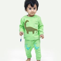 Ariel Pure Cotton Full Sleeves Dinosaur Designed Tee & Pajama Set - Green-image-46