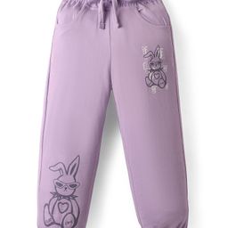 Olio Kids Cotton Knit Full Length Lounge Pant With Text Print - Purple-image-30
