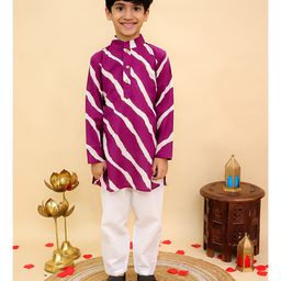 AJ Dezines Cotton Woven Full Sleeves Leheriya Printed Kurta Pyjama Set - Purple-image-34