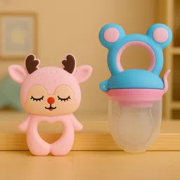 Badal Kidz Essential Combo Mickey Fruit Nibbler & BPA Free Teether - Blue & Pink-picture-18