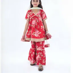 FabJunior Girls Floral Printed Regular Gotta Patti Kurta with Sharara & With Dupatta-picture-0