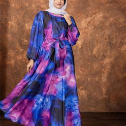 SARINKU Tie and Dye Print Satin Formal Fit & Flare Maxi Dress-picture-43