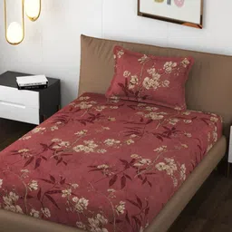 FINE TEX WORLD Purple & Beige 210 TC Single Bedsheet with 1 Pillow Covers-19
