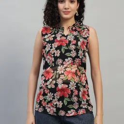 CORSICA Floral Print Mandarin Collar Georgette Top-picture-13