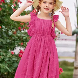 R Cube Flutter Sleeve Georgette Fit & Flare Midi Dress image 3