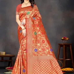 AMK FASHION Floral Woven Design Zari Pure Silk Banarasi Saree-picture-58
