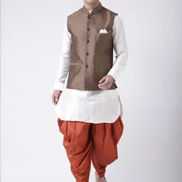 DEYANN Men Brown & Off-White Solid Kurta with Patiala-image-74