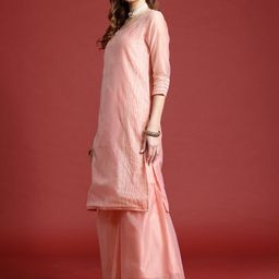 Anouk Striped Regular Kurta with Sharara & With Dupatta image 5