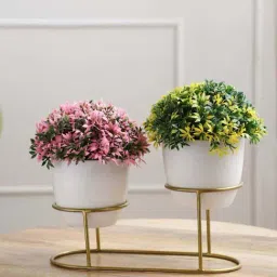 Foliyaj Multicolor Plastic Artificial Plants With Metal Holder - Set of 2-image-13