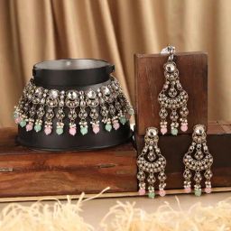 Anikas Creation Timeless Beauty CZ Stones Studded & Beaded Pink Jewellery Set-image-99