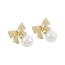 Joker & WItch Gold and White Drop Bougie Bow Drop Earring image 4