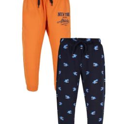 Plum Tree Kids Navy & Orange Cotton Printed Joggers (Pack of 2)-image-29
