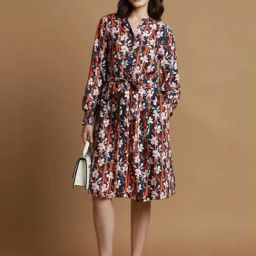 Allen Solly Navy & Rust Printed A-Line Dress-picture-17