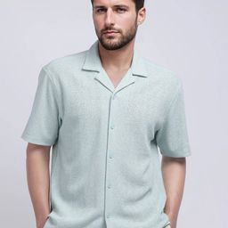 RARE RABBIT Men Comfort Relaxed Fit Textured Cuban Collar Cotton Casual Shirt-image-46