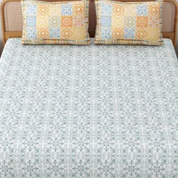 MAFATLAL Jaipuri White & Grey Floral Printed Cotton 144TC King Bedsheet Set- 2.34m x 2.70m-image-13