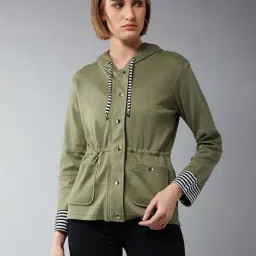 DOLCE CRUDO Olive Cotton Hooded Jacket-image-79