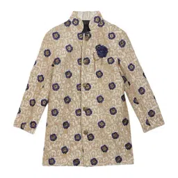 Blue Giraffe Kids Beige Cotton Embroidered Sherwani-image-30