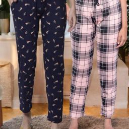 Kryptic Peach & Navy Cotton Relaxed Fit Printed Lounge Pants - Pack of 2-image-85