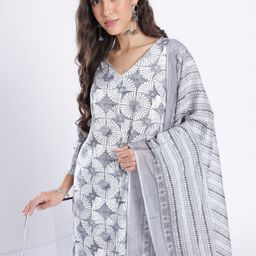 Anouk Rustic Floral Printed V-Neck Straight Kurta with Trousers & Dupatta-picture-32
