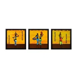 eCraftIndia Set of 3 Tribal Lady Satin Matt Texture UV Art Painting-image-88