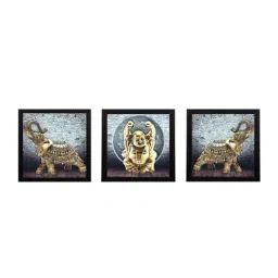 eCraftIndia Set Of 3 Buddha and Elephant Satin Matt Texture UV Art Painting-21