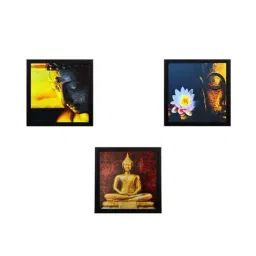 eCraftIndia Set Of 3 Meditating Buddha Satin Matt Texture UV Art Painting-image-31
