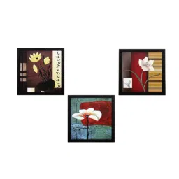 eCraftIndia Set Of 3 Decorative Botanical Floral Pot Satin Matt Texture UV Art Painting-image-92