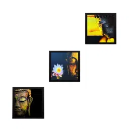 eCraftIndia Set Of 3 Meditating Buddha Satin Matt Texture UV Art Painting-48
