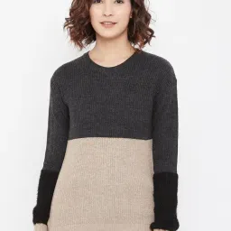 Crimsoune Club Grey & Beige Slim fit Sweater-image-92