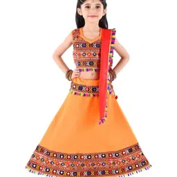Ahhaaaa Kids Orange & Red Cotton Embroidered Lehenga Cholis-image-62