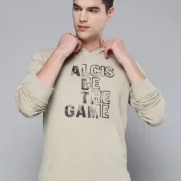 ALCIS Beige Regular Fit Printed Hooded Sweatshirt-12