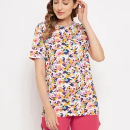 Clovia Multicolor Printed Cotton T-Shirt With Shorts-image-29