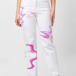 Spykar White Printed High Rise Jeans-image-2